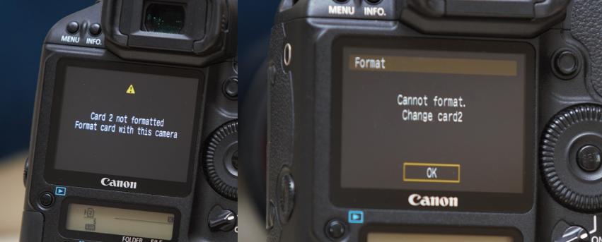 cannot format card canon