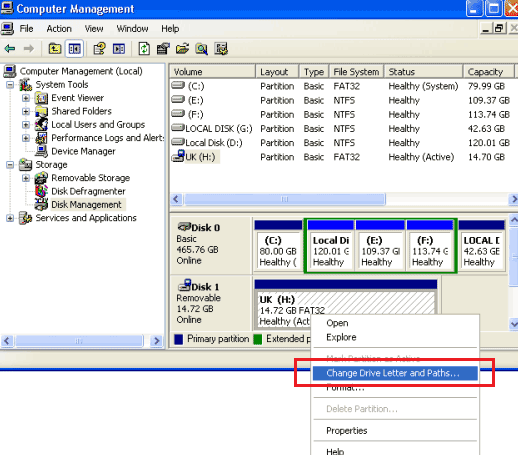 Change drive letter for damaged usb disk