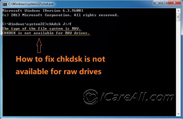 chkdsk is not available for raw drives