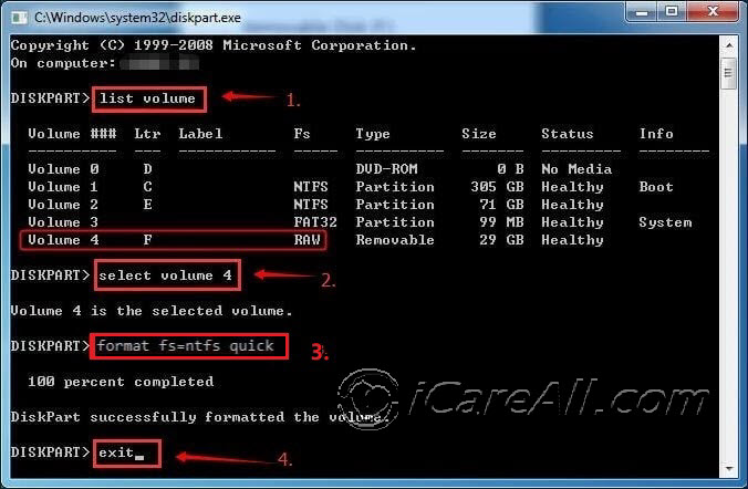 format raw drive with diskpart