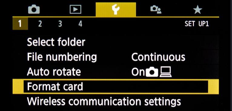 format memory card by camera