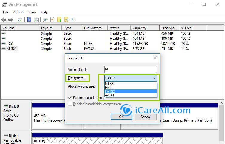 Format sd with disk management