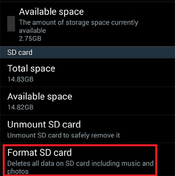 format sd card option on android