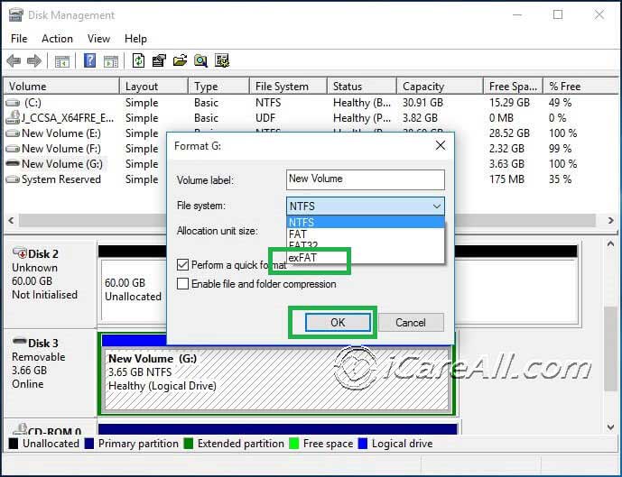 Format sd with disk management