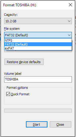 Format SD file system fat32