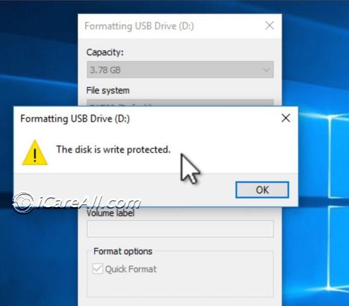 Unable to format sd card write protected