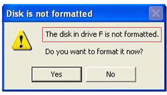 disk in drive not formatted
