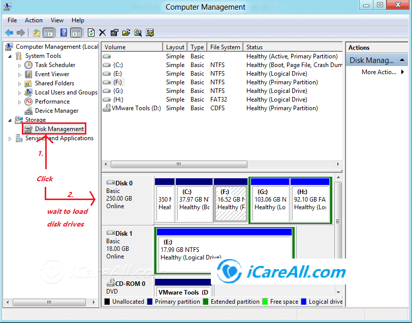 click disk management and load disk