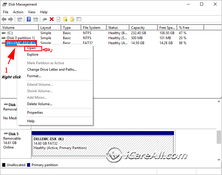 open raw file system in disk management