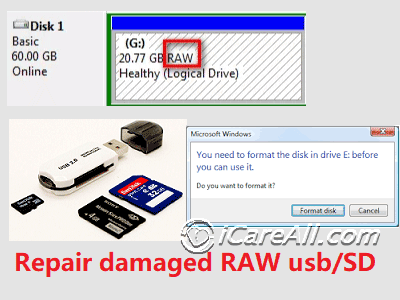 mulighed Valnød gennembore USB Drive RAW File System Repair/Format Tool or repair using CMD