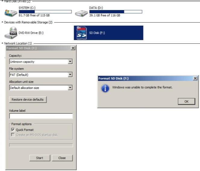 Format sd card failed in Windows